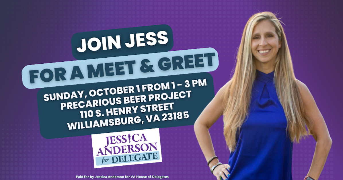 🥂meet And Greet With Jessica Anderson In Williamsburg🥂 · Re Elect Senator Monty Mason 